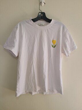 Sandro Paris Tulip Embroidered White Cotton T-shirt Size L